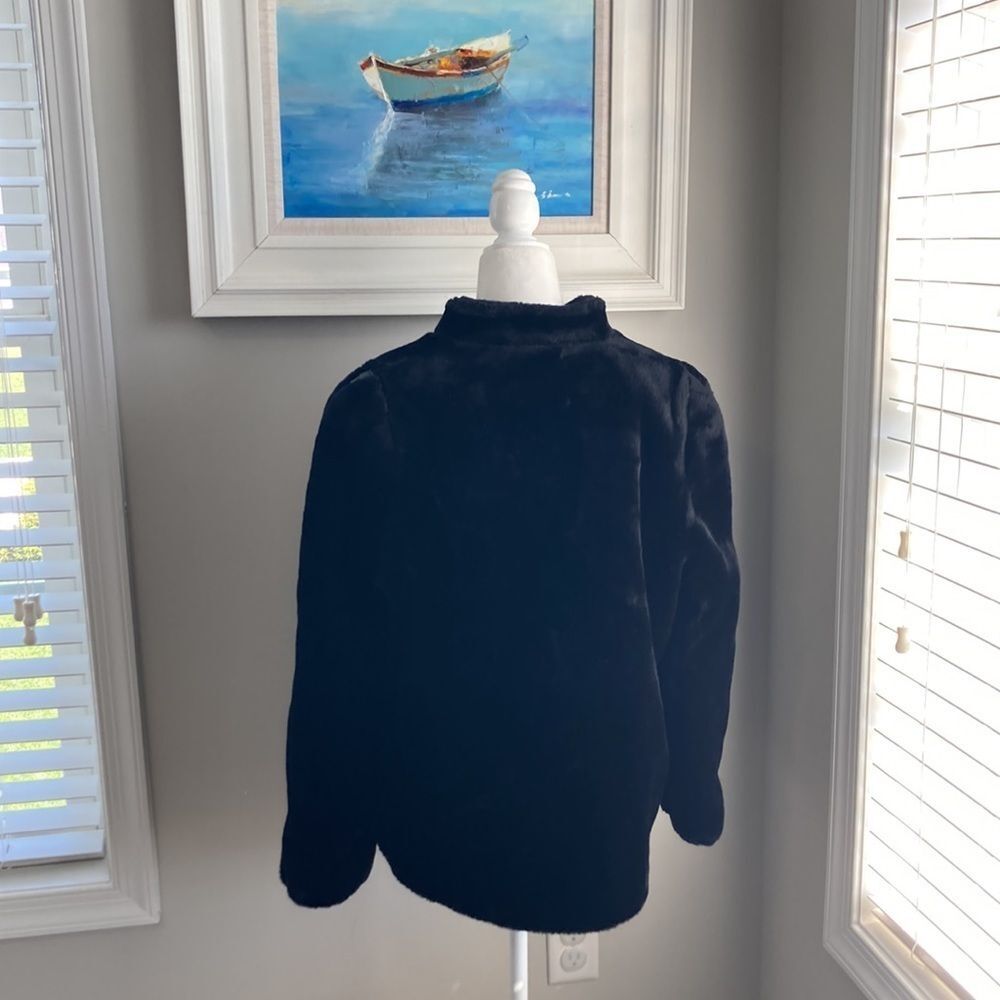 Vintage 80s 90s Outerlayers Mouton Faux Fur Short Black Winter Zipper Jacket - Picture 4 of 16